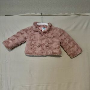 Luli & Me Toddler‎ Girl Pink Cozy Fuzzy Coat Pom Poms Sz 24month NWT